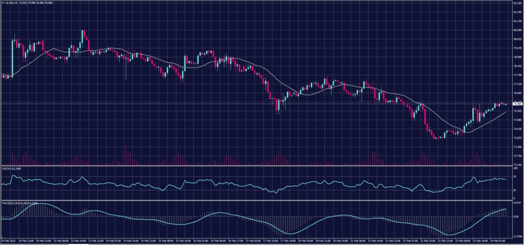 US Crude Oil chart on 24 February 2023